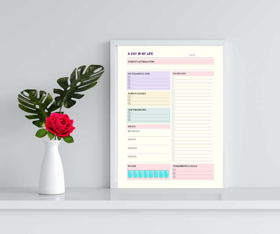 Daily Wellness & Productivity Planner | Digital Aesthetic Daily Organizer | Daily Gratitude, Goal Setting, and Meal Tracker Template