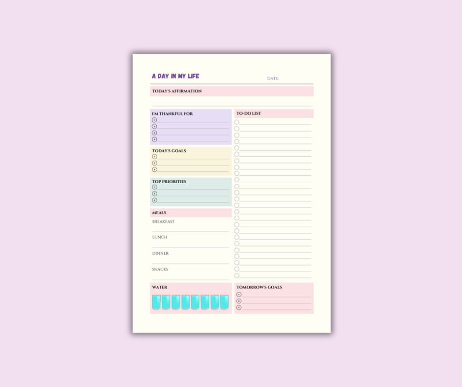 Daily Wellness & Productivity Planner | Digital Aesthetic Daily Organizer | Daily Gratitude, Goal Setting, and Meal Tracker Template
