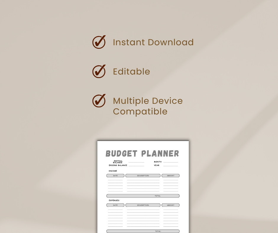 Printable and Editable Monthly Budget Planner | Personal Finance Tracker | Monthly Spending Worksheet PDF | Instant Digital Download