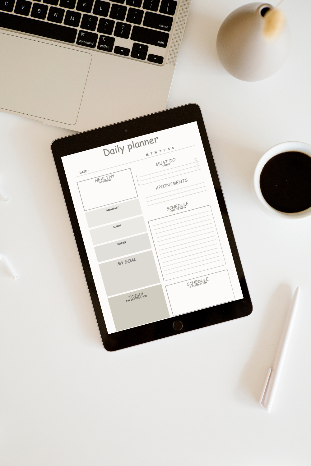 Daily Performance Planner Template | Digital Holistic Day Organizer | Daily Task Manager, Fitness Tracker & Gratitude Journal