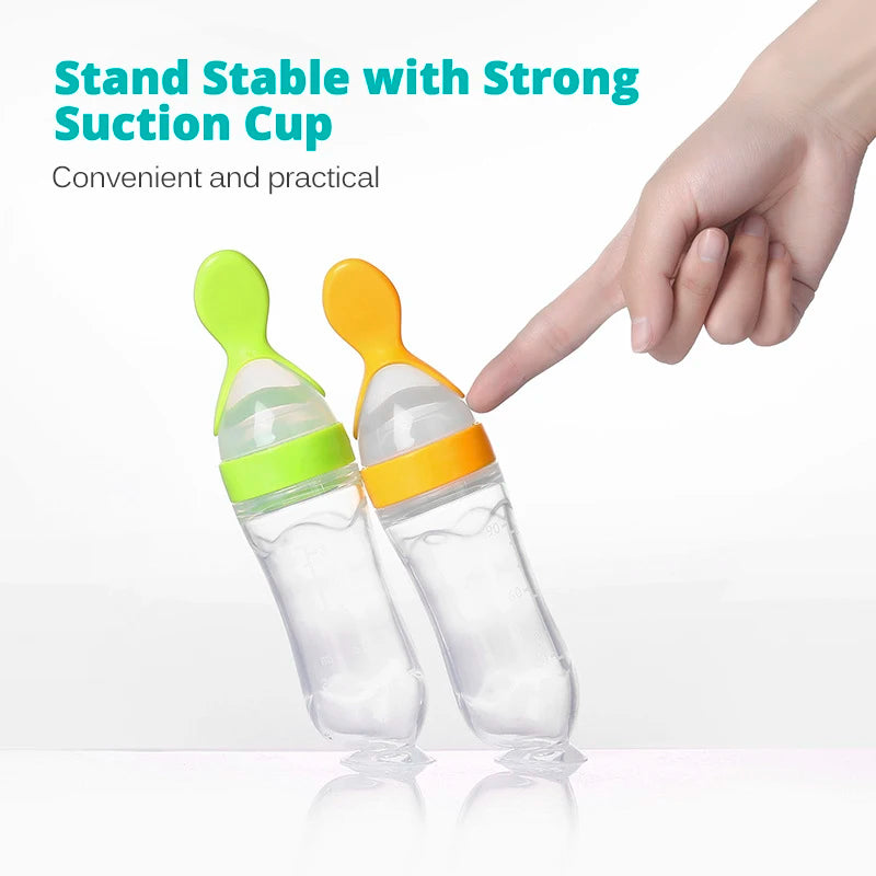 Silicone Baby Feeding Bottle with Spoon – Rice & Milk