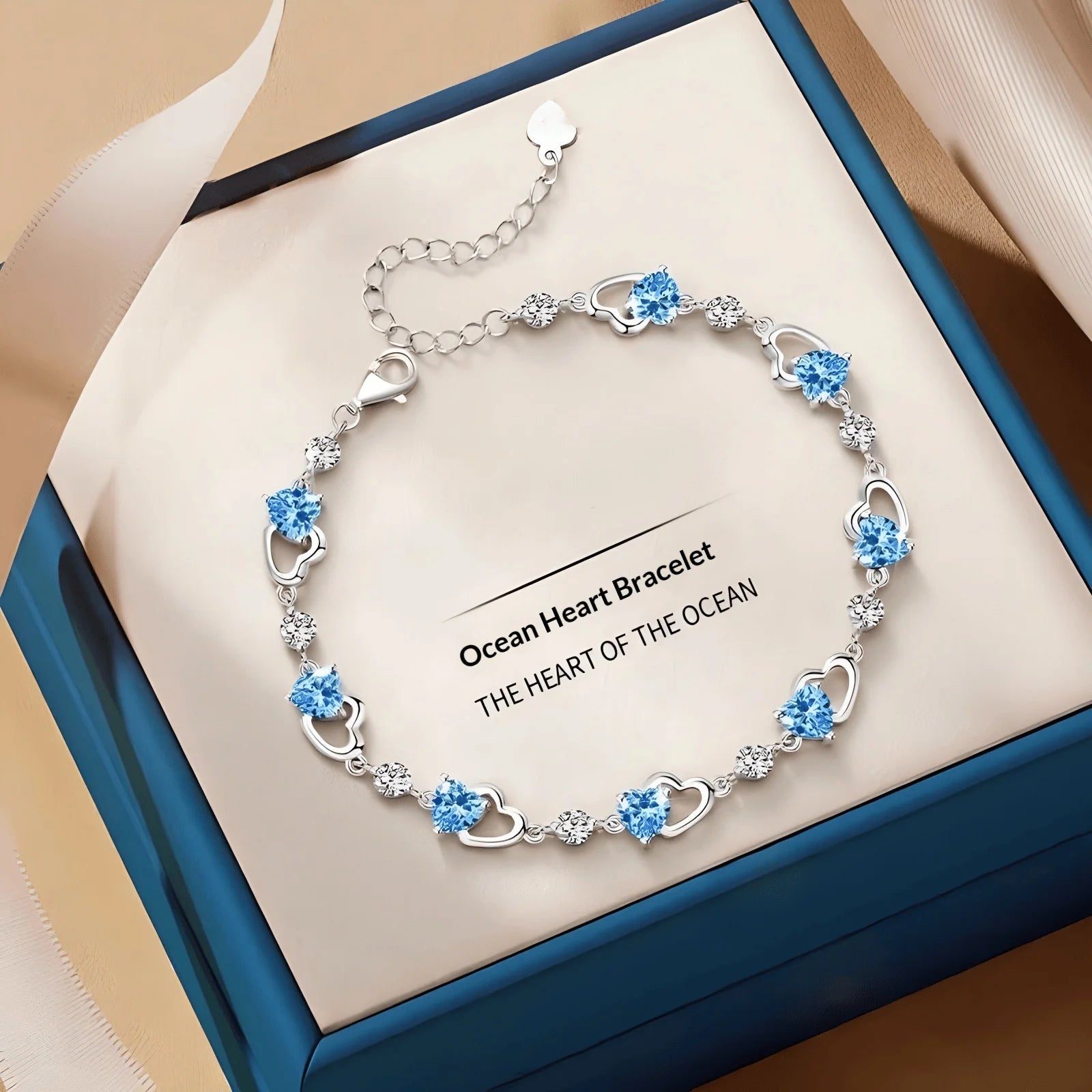 Sea Blue Zircon Heart Bracelet