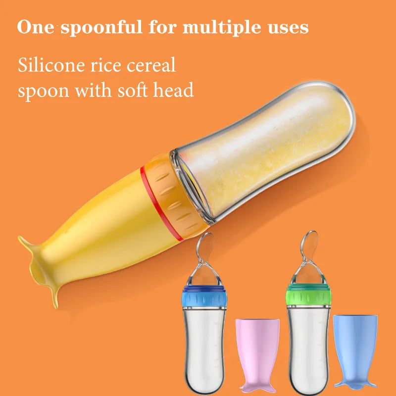 Silicone Baby Feeding Bottle with Spoon – Rice & Milk