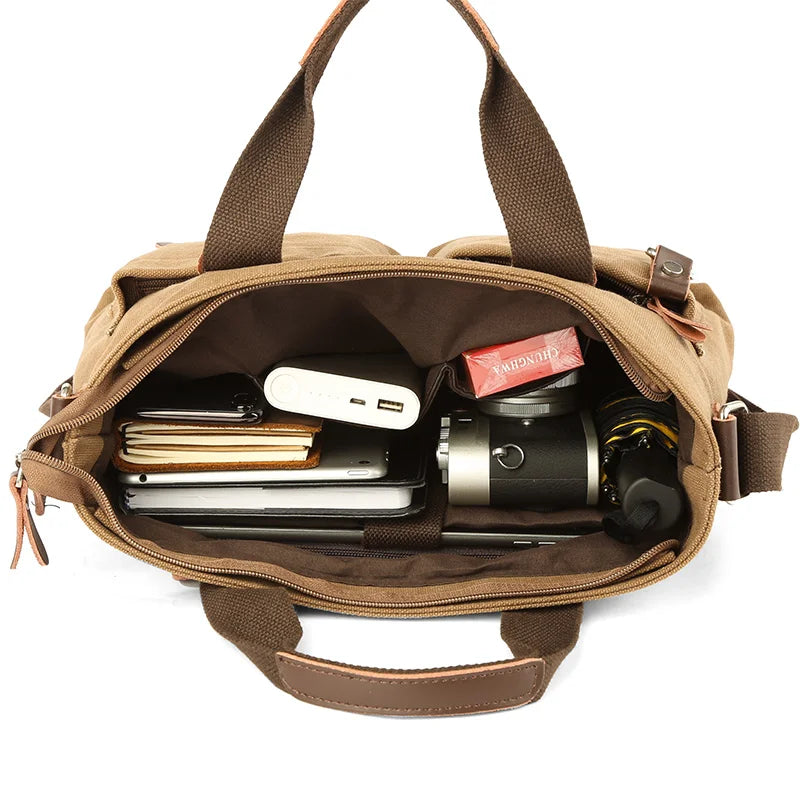 Large Capacity Canvas Messenger Bag – 14” Laptop Business & Travel Crossbody Briefcase