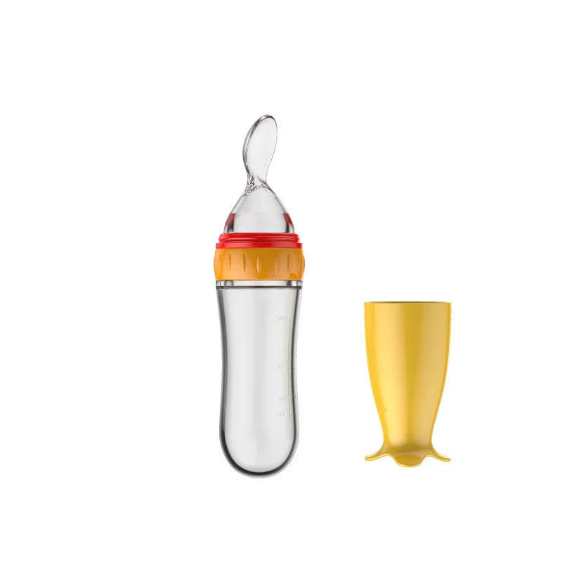 Silicone Baby Feeding Bottle with Spoon – Rice & Milk
