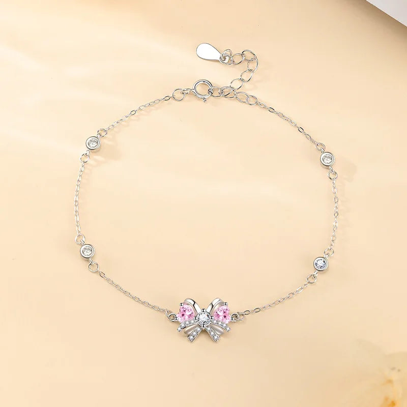 S925 Pink Zircon Bow Bracelet