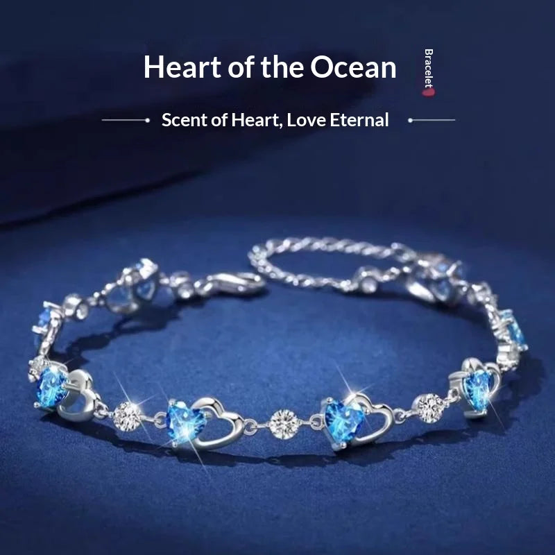 Sea Blue Zircon Heart Bracelet