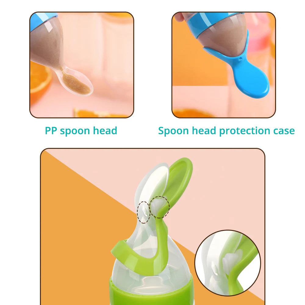 Silicone Baby Feeding Bottle with Spoon – Rice & Milk