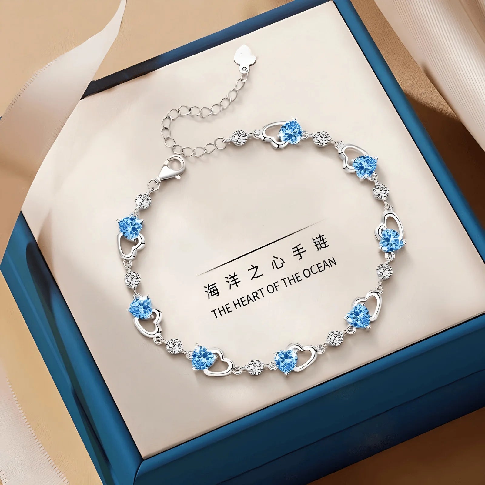 Sea Blue Zircon Heart Bracelet