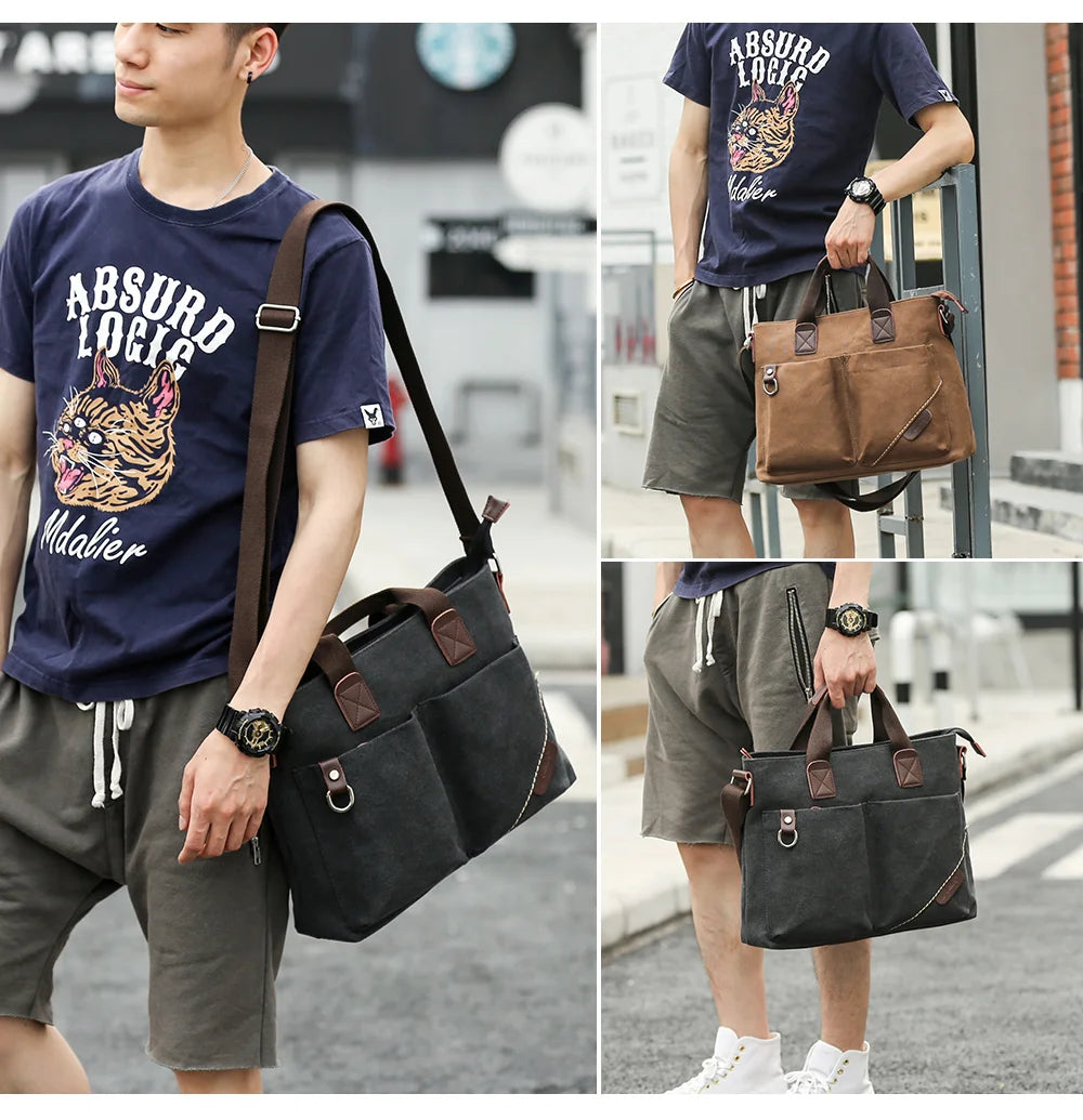Large Capacity Canvas Messenger Bag – 14” Laptop Business & Travel Crossbody Briefcase