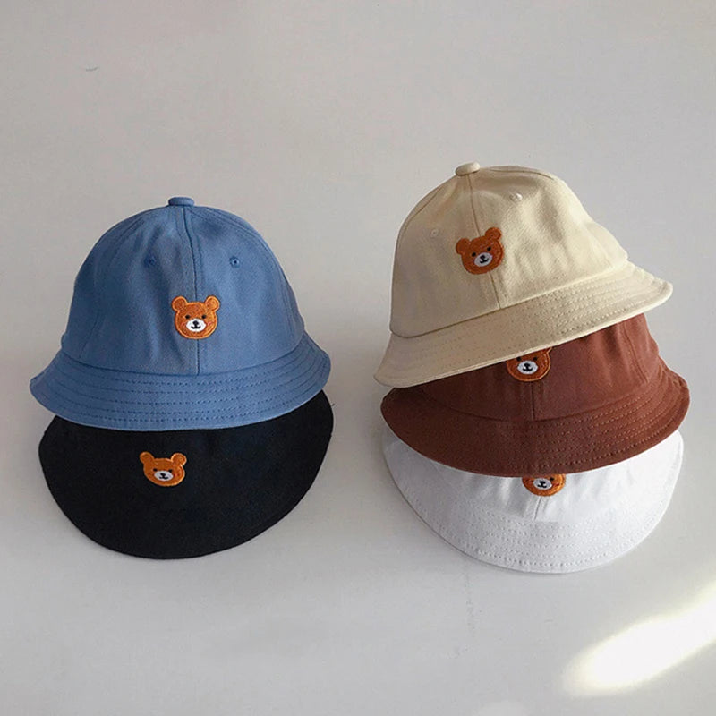 Korean Baby Bucket Hat – Cartoon Bear Sun Cap for Boys & Girls