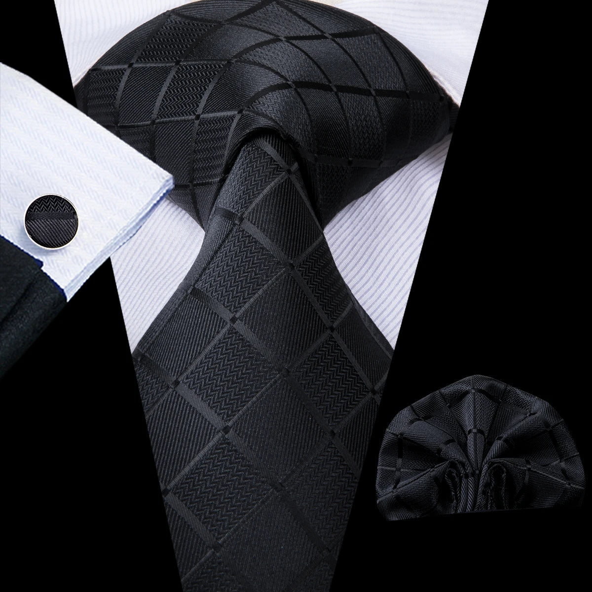 Men’s Black Plaid Silk Tie Set