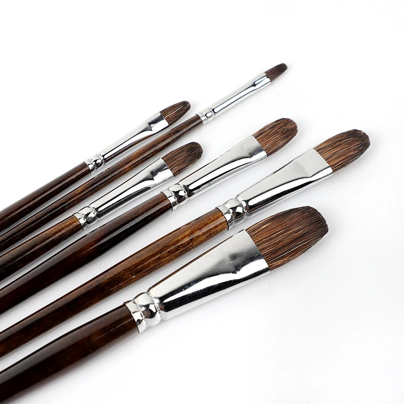 6pcs Watercolor & Acrylic Round Head Brushes – Animal Hair