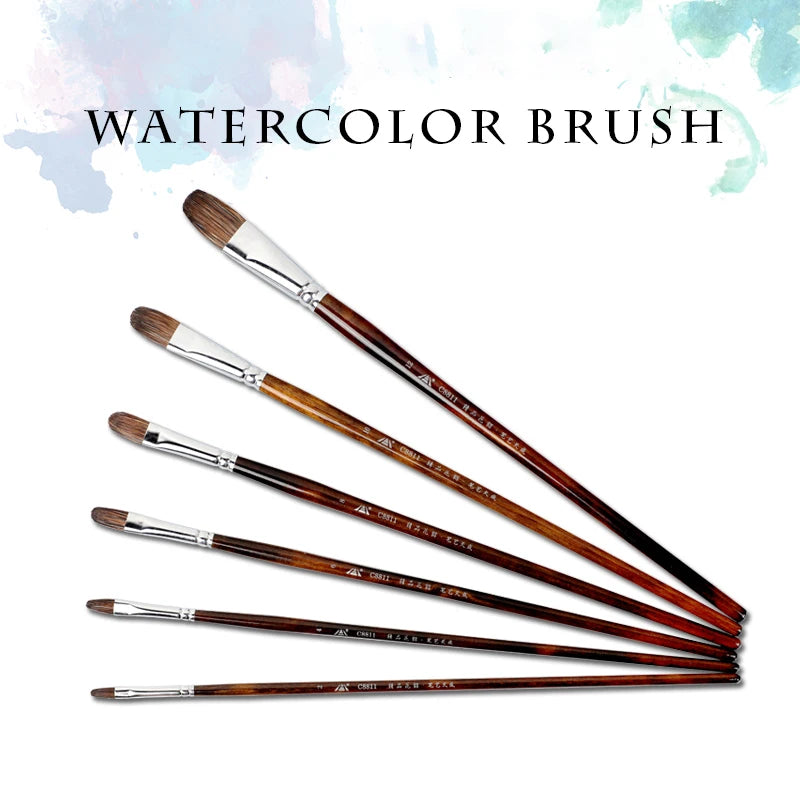 6pcs Watercolor & Acrylic Round Head Brushes – Animal Hair