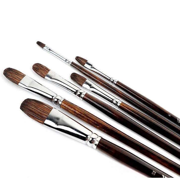 6pcs Watercolor & Acrylic Round Head Brushes – Animal Hair
