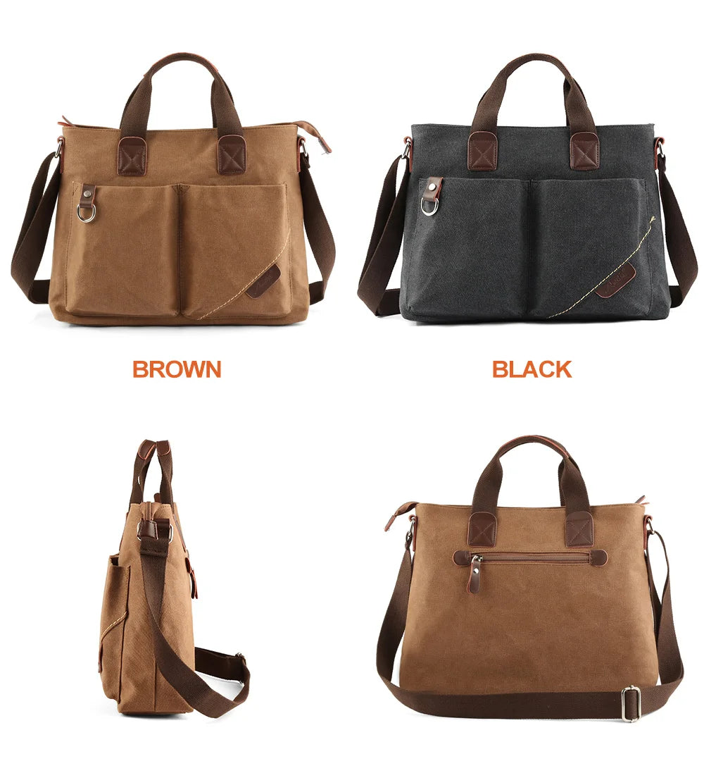 Large Capacity Canvas Messenger Bag – 14” Laptop Business & Travel Crossbody Briefcase