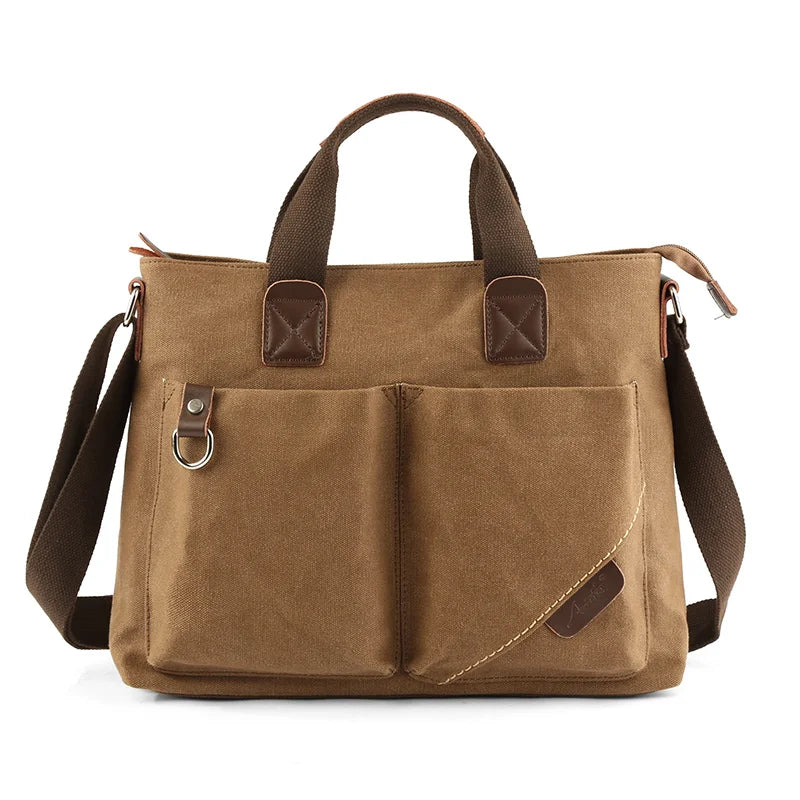 Large Capacity Canvas Messenger Bag – 14” Laptop Business & Travel Crossbody Briefcase