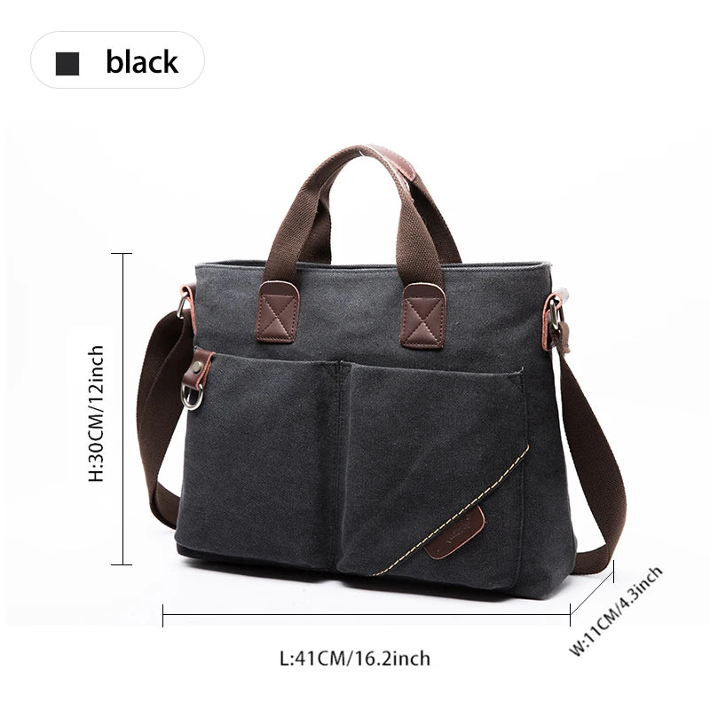 Large Capacity Canvas Messenger Bag – 14” Laptop Business & Travel Crossbody Briefcase