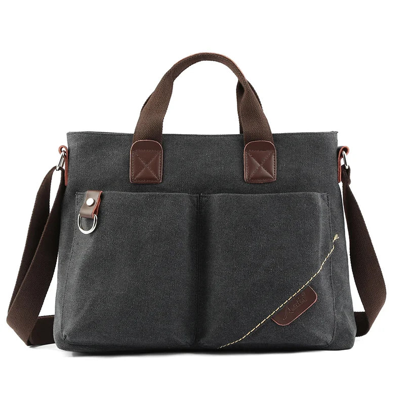 Large Capacity Canvas Messenger Bag – 14” Laptop Business & Travel Crossbody Briefcase