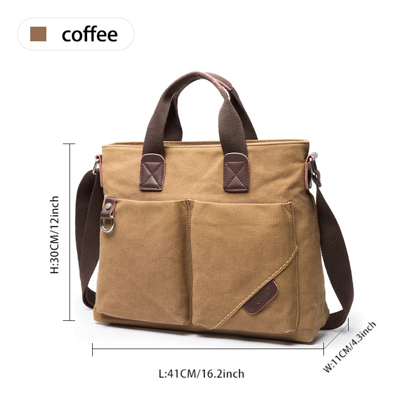 Large Capacity Canvas Messenger Bag – 14” Laptop Business & Travel Crossbody Briefcase