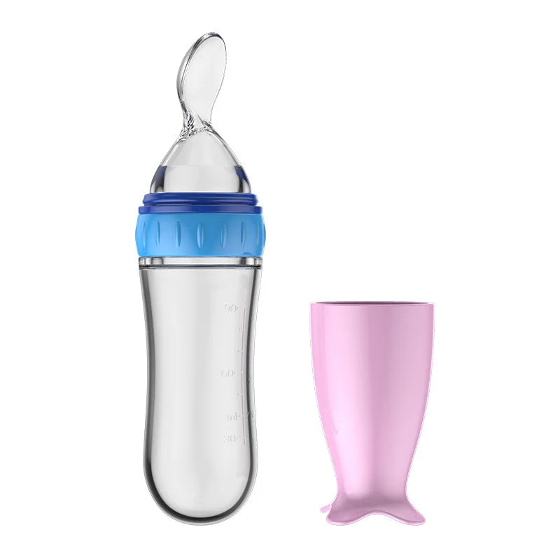 Silicone Baby Feeding Bottle with Spoon – Rice & Milk