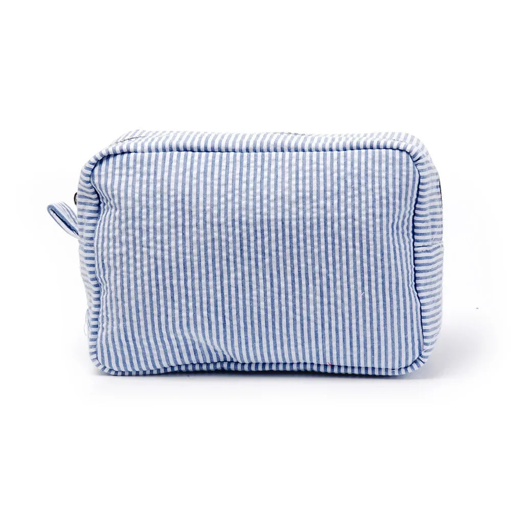 Seersucker Ruffle Cosmetic Bag – Pink/Purple Stripes