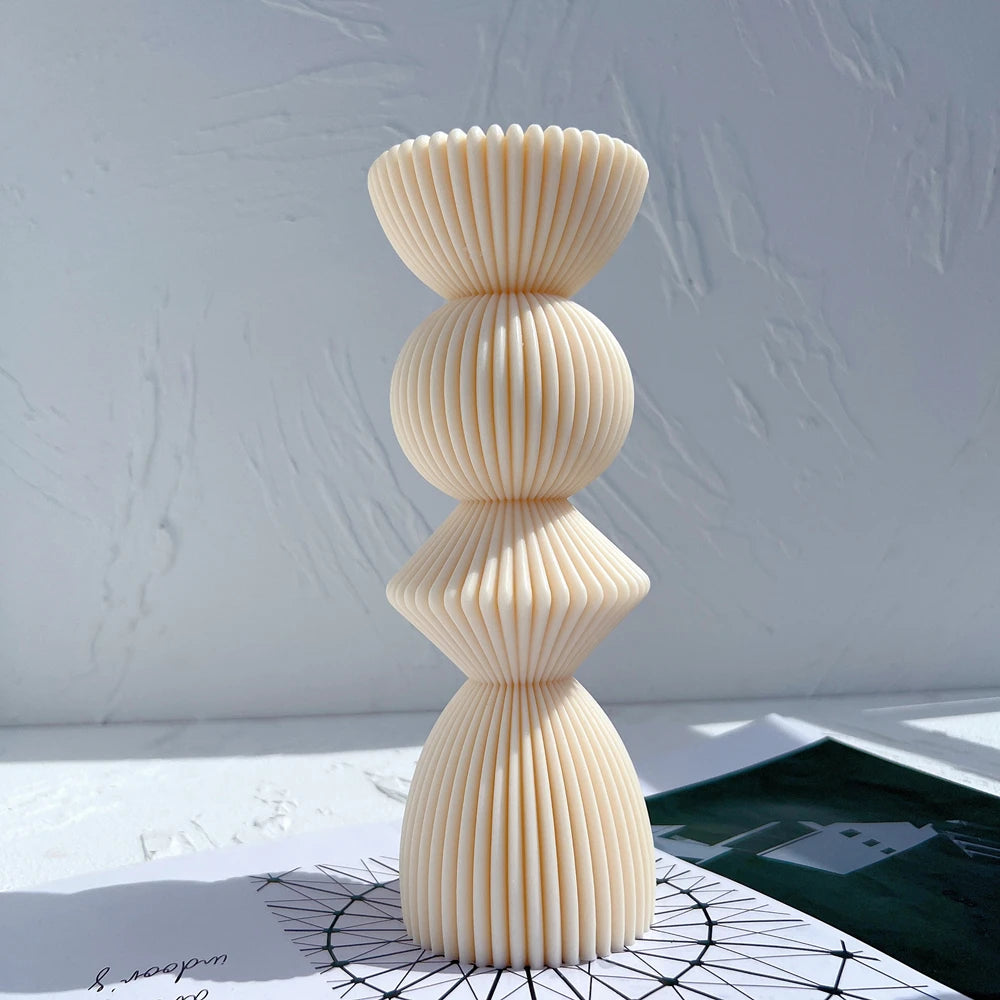 Two Sizes Ribbed Pillar Candle Silicone Mold