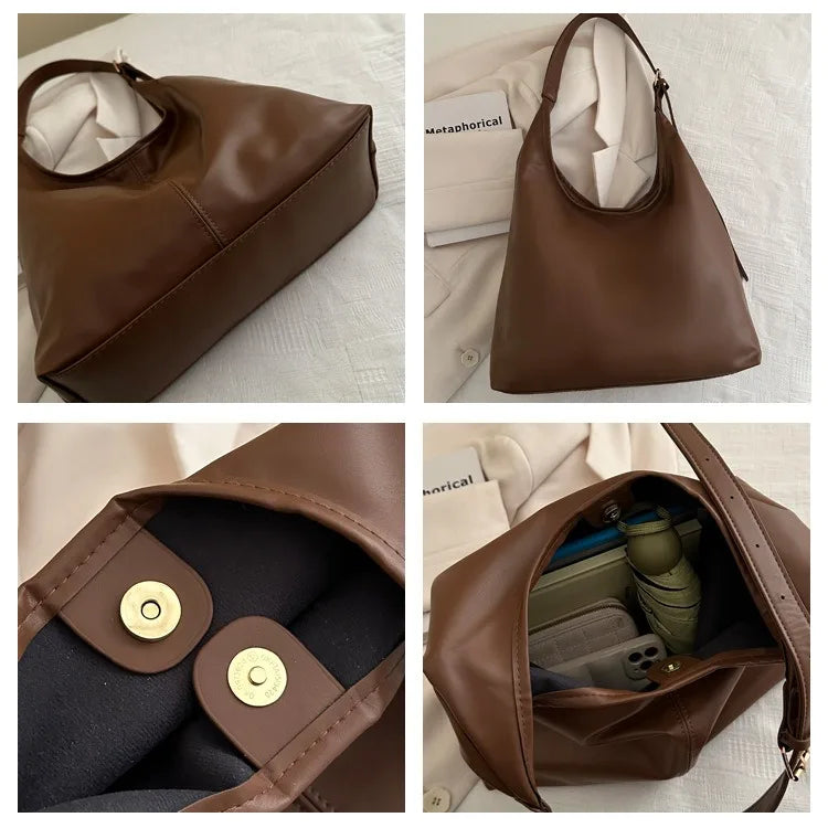 Large-Capacity Women’s Commuting Shoulder Bag – Winter 2025 Popular Solid Color, Simple & Versatile Fashion Bag