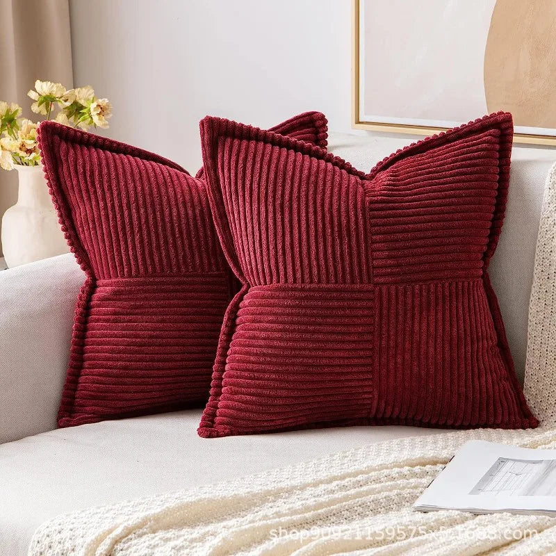 Solid Color Striped Corduroy Pillow Cushion Cover - Minimalist Sofa Backrest Cushion Office Lumbar Support Pillow Case for Nap