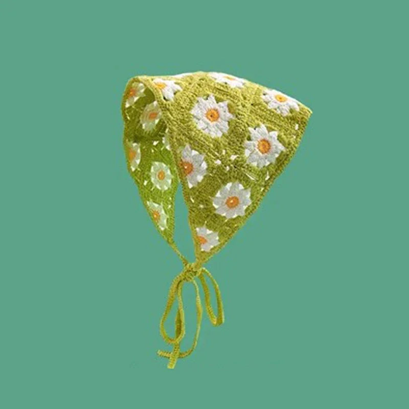 Korean Sweet Cute Handmade Crochet Hollow Triangle Headband Towel Women Spring and Summer Travel Literary Photo Hair Scarf