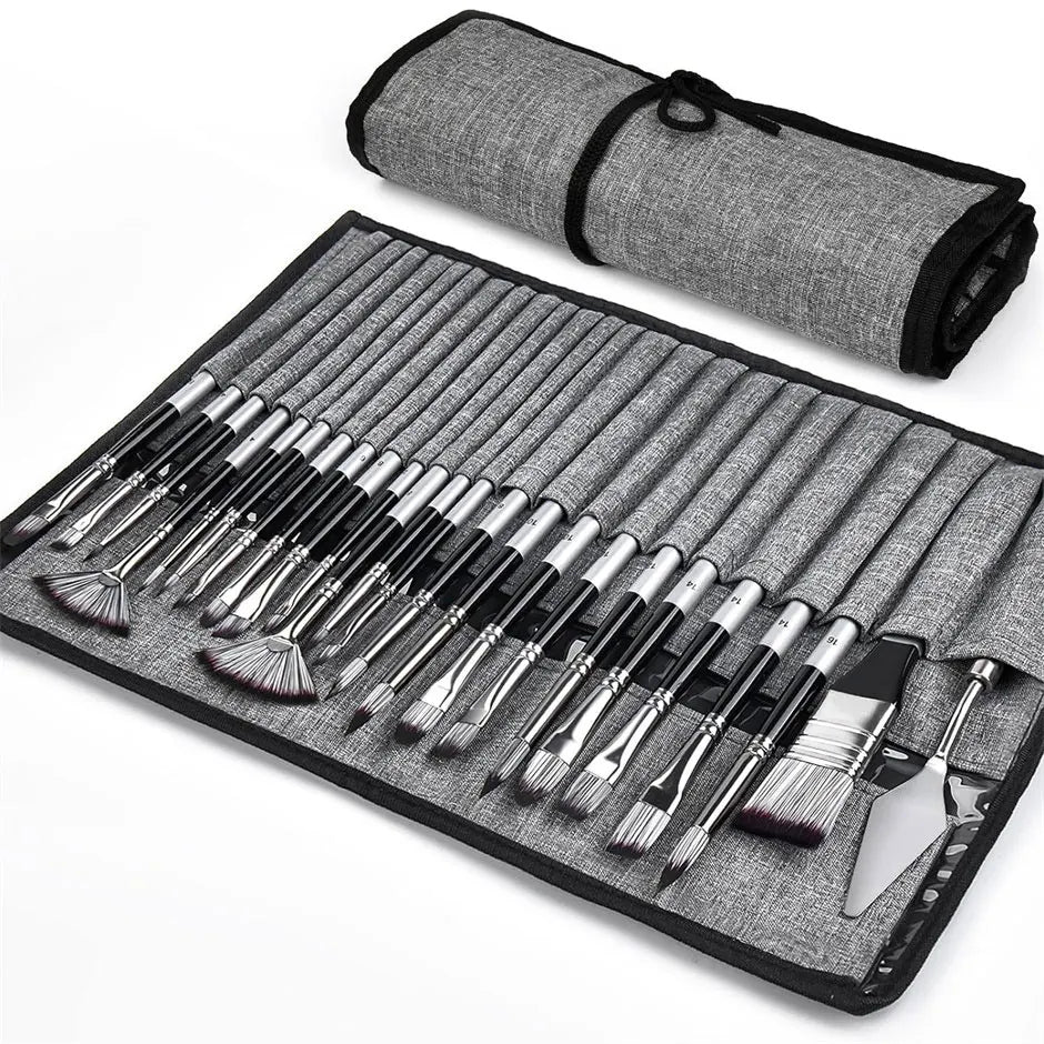 24pcs Mixed Art Brush Set – With Palette Knife & Bag