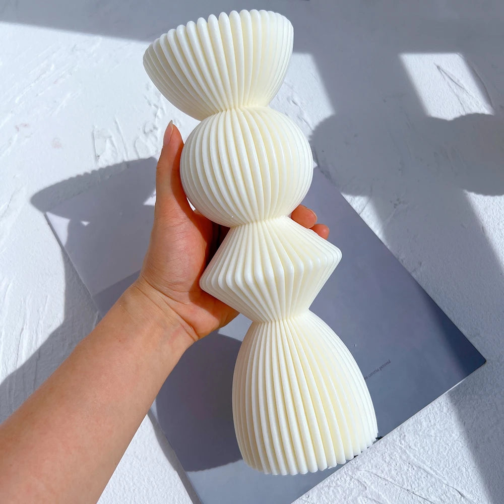 Two Sizes Ribbed Pillar Candle Silicone Mold