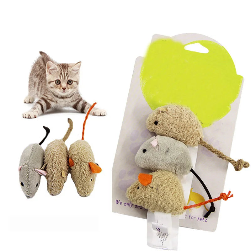 3pcs Plush Mouse Cat Toy Set