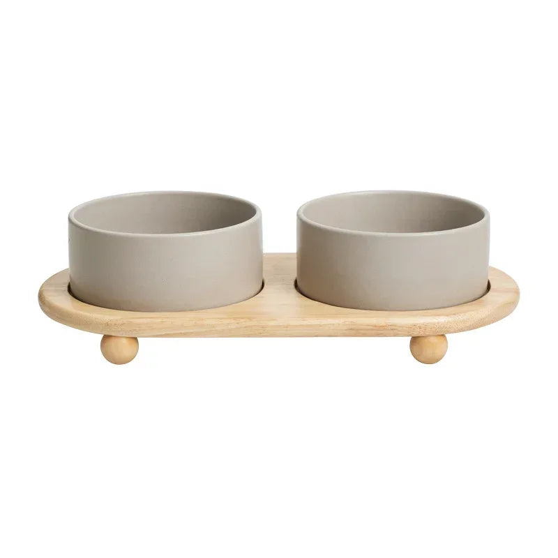 Elevated Pet Bowl with Wood Stand (400/850ml)