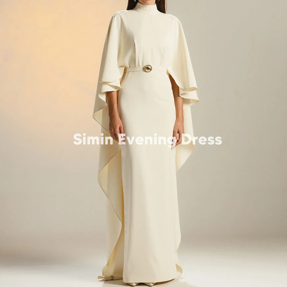 Simin Women's High-neck Sheath Floor-Length Saudi Evening Dresses With 3\4 Long Sleeve Formal Occasion Elegant Dresses 2026