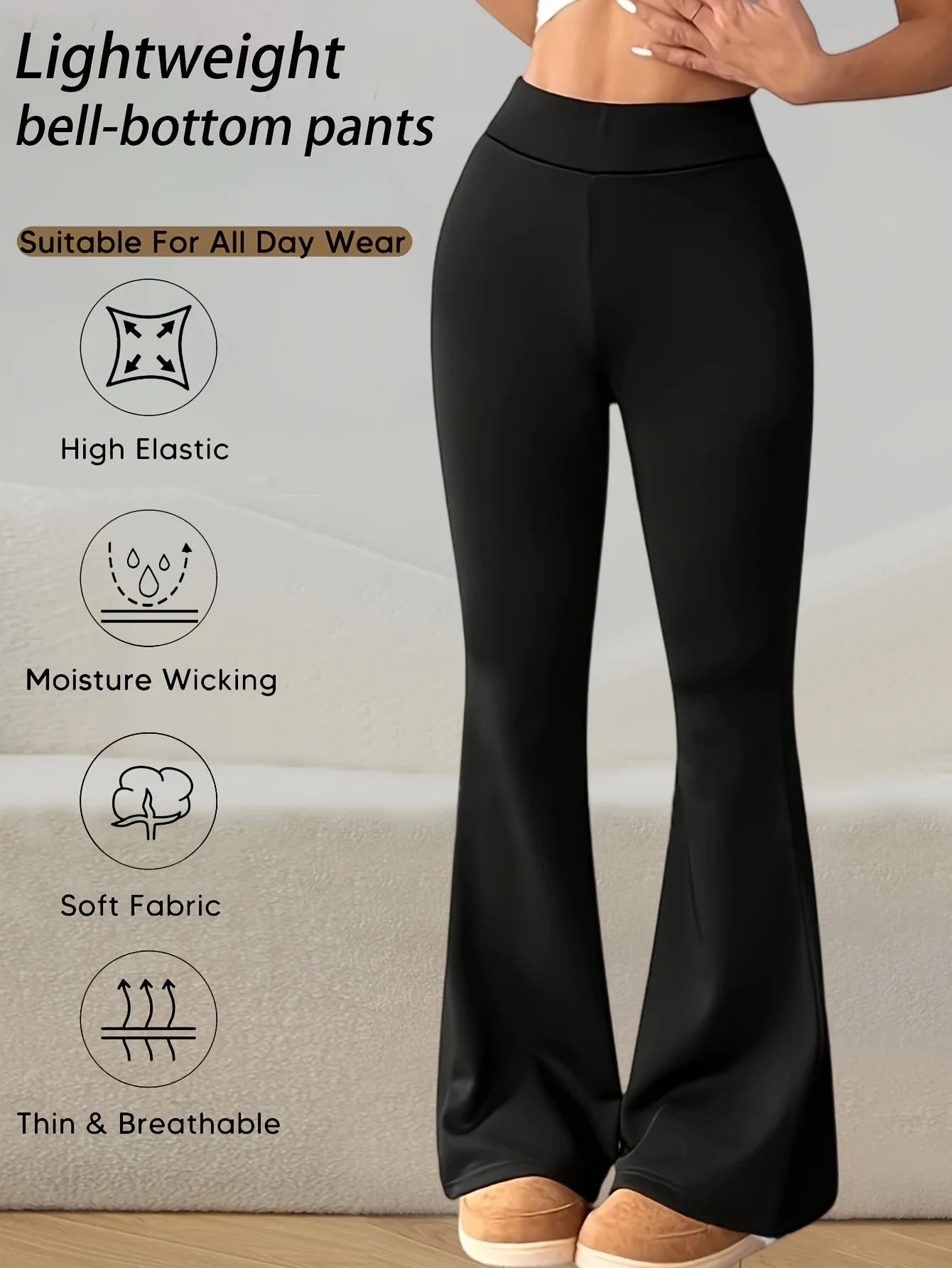 Women's High Waist Bell Bottom Pants Lightweight High Elastic Moisture Wicking Comfy Breathable Flared Leggings Yoga Casual Wear