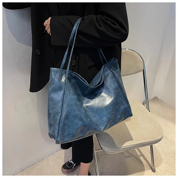 Women’s Fashion Tote Bag – Large Capacity Soft PU Leather Retro Shoulder & Crossbody Bucket Bag