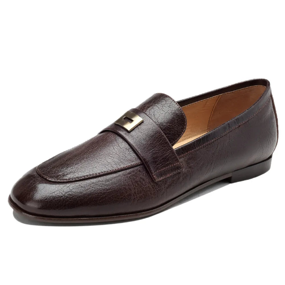 Danxuefei Women’s Leather Slip-On Loafers – Round Toe