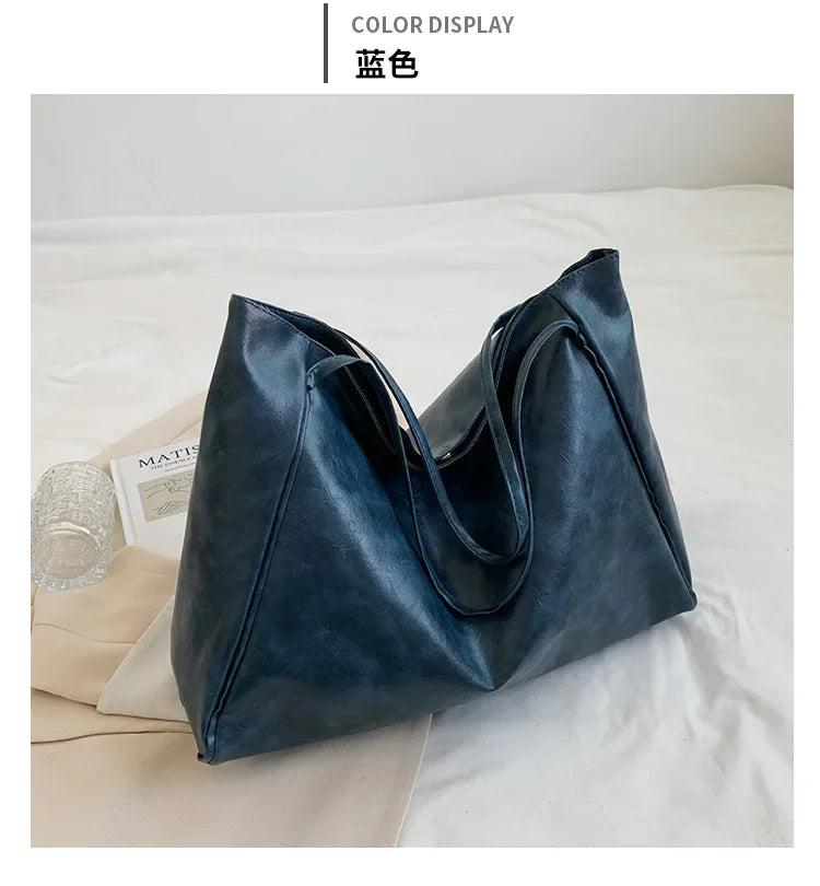 Women’s Fashion Tote Bag – Large Capacity Soft PU Leather Retro Shoulder & Crossbody Bucket Bag