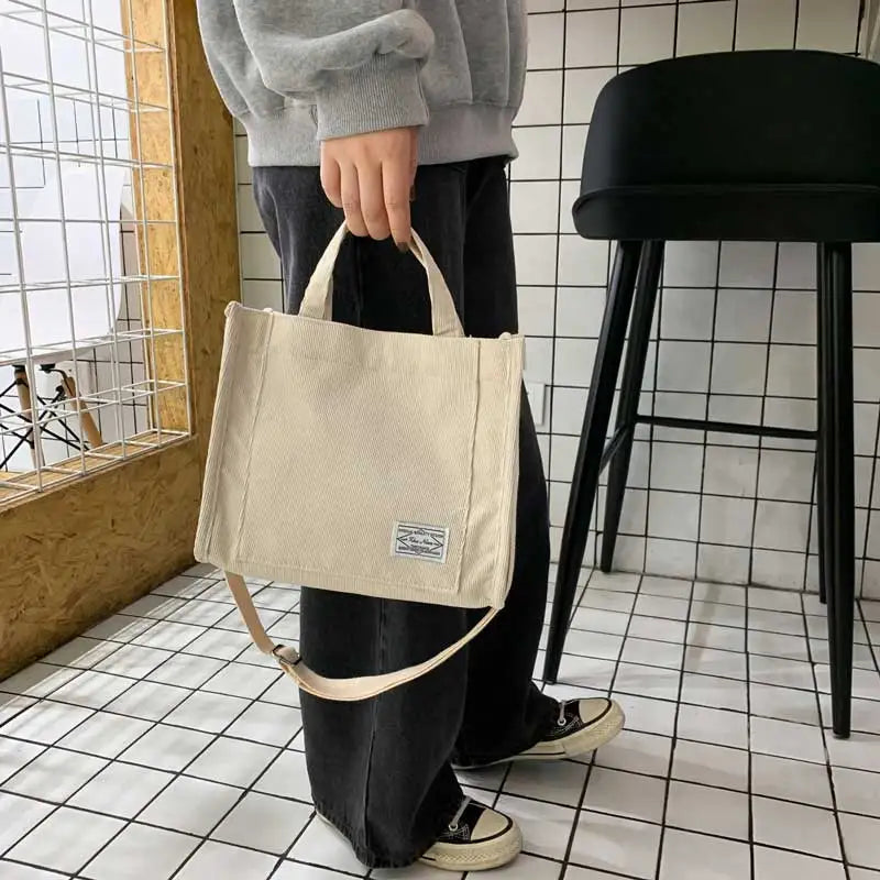 Women’s Corduroy Square Crossbody Tote – Casual Shoulder & Travel Organizer Bag