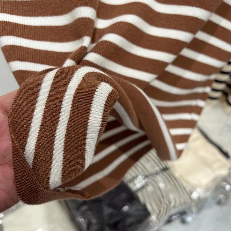 Half Turtleneck Pullover Striped Sweater Sweater Slim Fit Top Shirt Women's Early Spring and Autumn Short Sleeve Bottoming Shirt