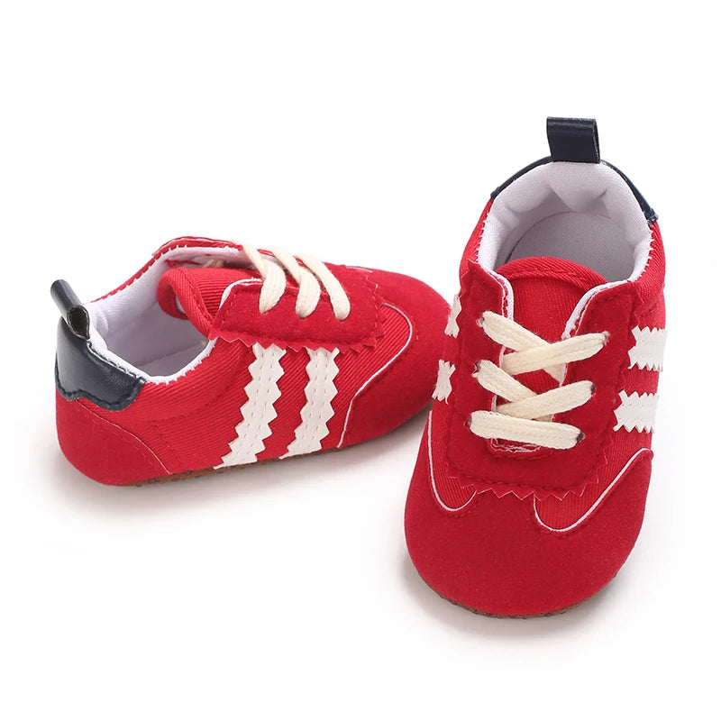 Baby Boys First Walkers – Soft Sole Striped Sneakers (0-12M)