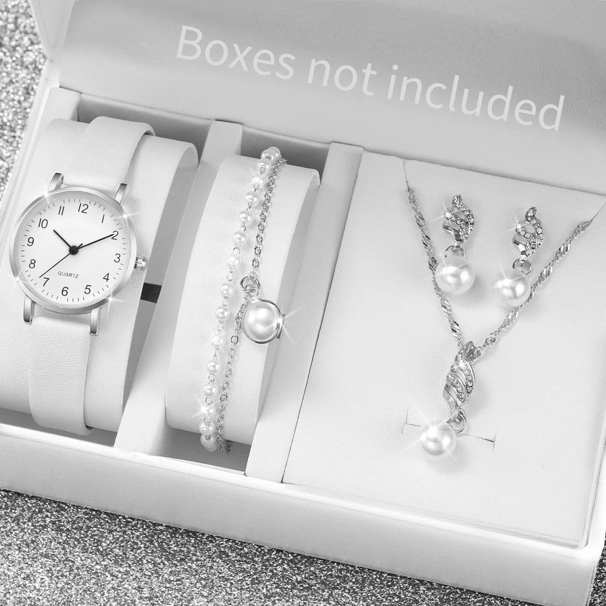 Women Quartz Leather Watch Set