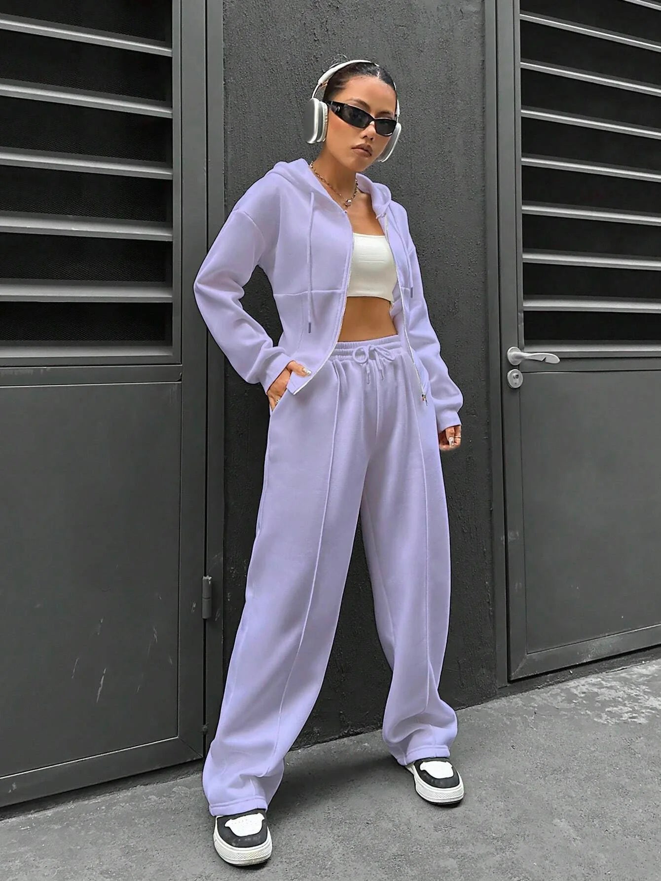Sweatshirt Two-piece Set Women's Casual Sports Suit Spring Autumn Zip-up Slim Hoodies Short Coat Straight Trousers 2-piece Sets