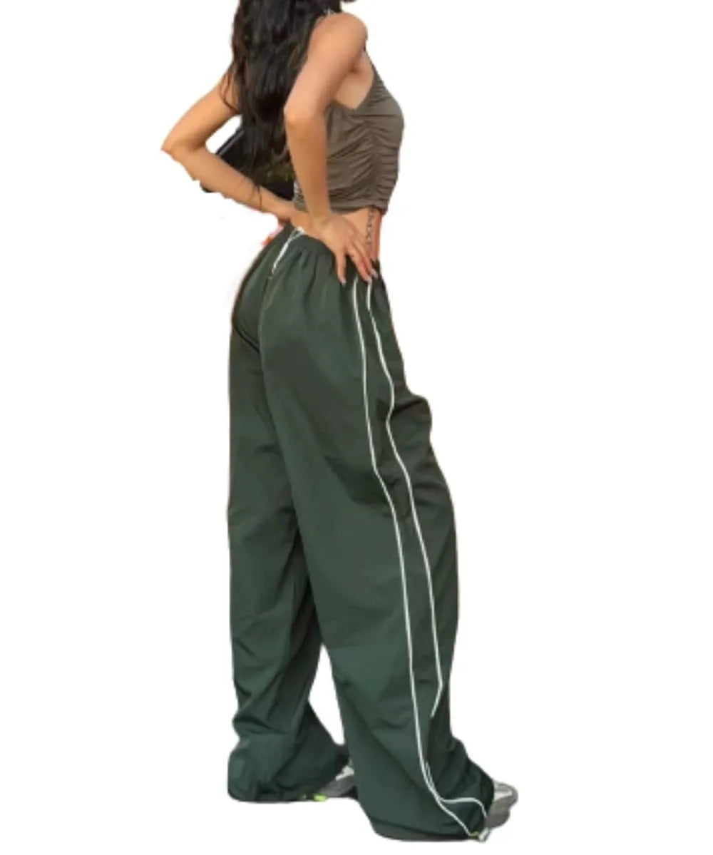 Women's Fashion Drawstring Both Sides Casual Elastic Waist Sports Pants High waist Loose Wide Leg Pants Trousers