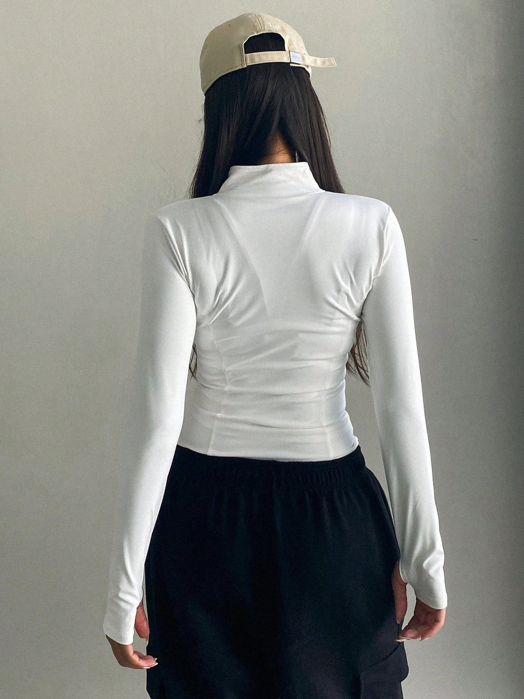 Women's Sport Zipper Closure Slim Fit Crop Jacket Solid Color Stand-up Collar Long Sleeve Yoga Clothes Spring/Autumn Streetwear