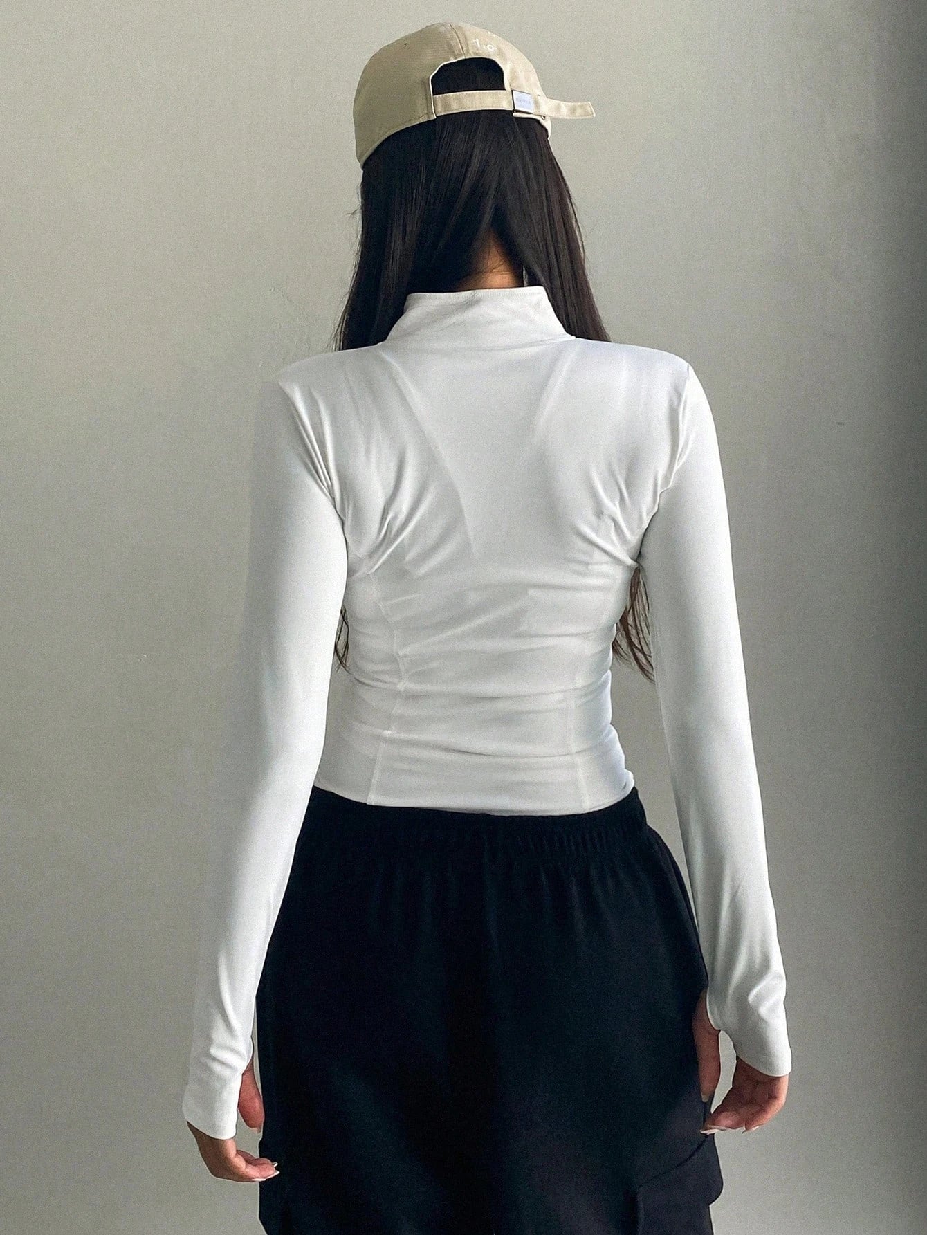 Women's Sport Zipper Closure Slim Fit Crop Jacket Solid Color Stand-up Collar Long Sleeve Yoga Clothes Spring/Autumn Streetwear