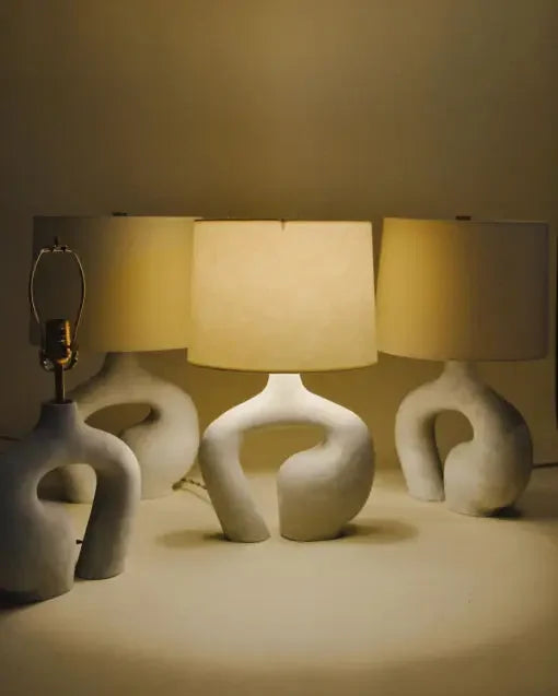 Modern Simple White Resin Art Table Lamp Living Room Bedroom LED Lighting Cloth Cover Creative E27 Indoor Decor Desk Lamp