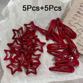 10Pcs/set Red Star Snap Clip for Girl Waterdrop Barrettes Black Hairpin Women Hair Clip Accessories Kawaii BB Clip New Sweet