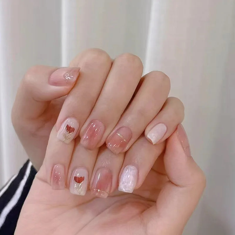 24pcs Detachable Short Press on Nails Y2k rhinestone False Nails with Glue Ballet Sweet Cool Girls Artificial False Nails Tips